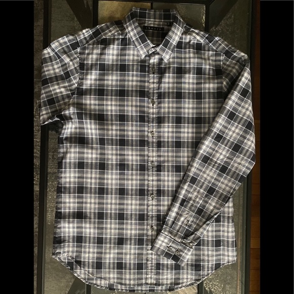 Theory Luxury Shirt Medium Plaid Button Cotton - Picture 11 of 11
